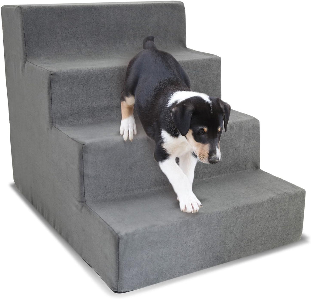 Brown Pet Ramp 4-Steps Stairs with Removable MicroSuede Cover H249105