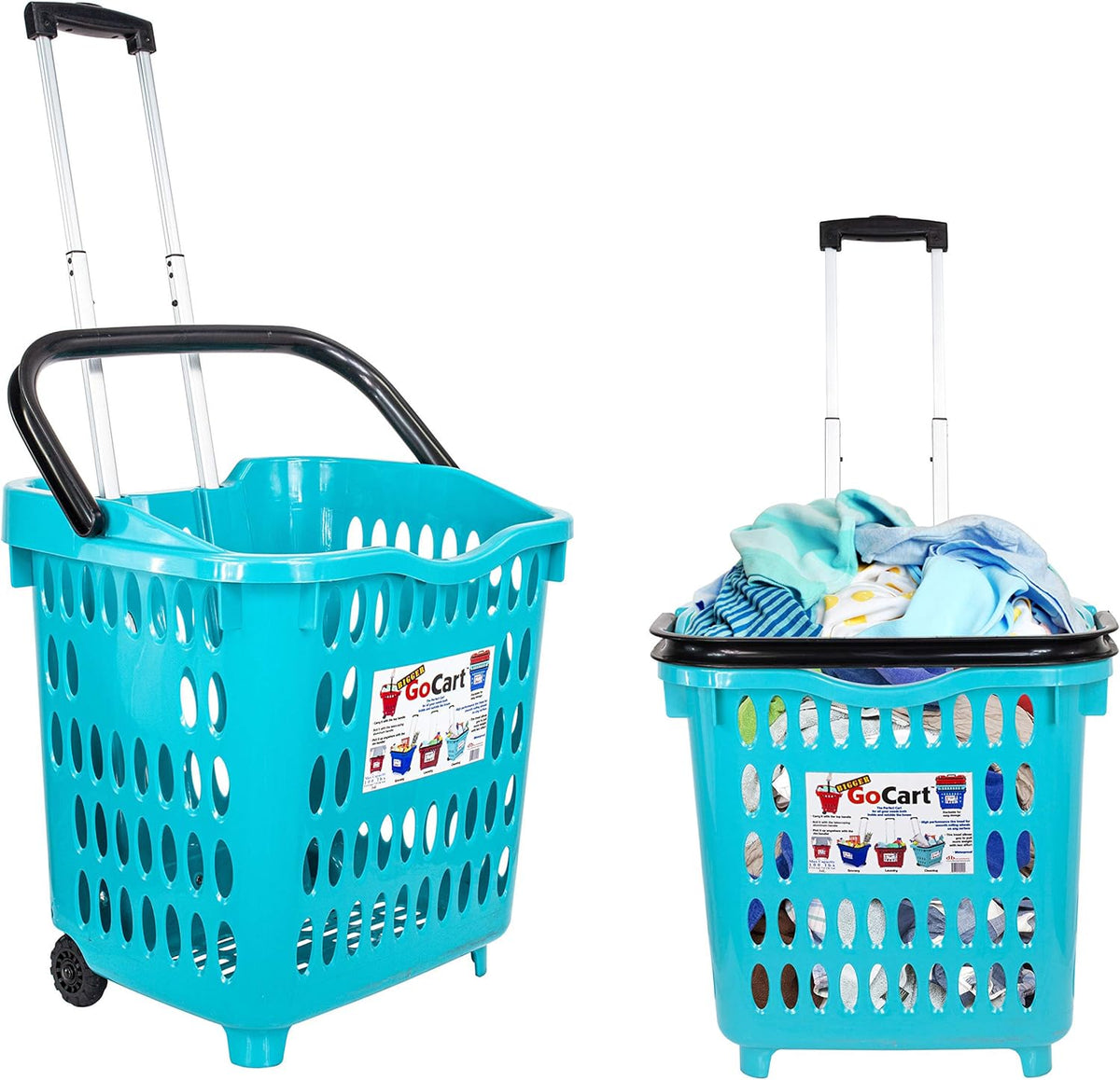 Teal Rolling Grocery Cart with Telescopic Handle T358