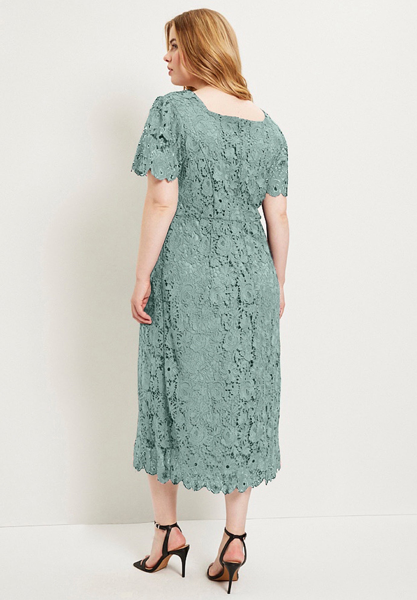 Plus Size Square-Neck Lace Dress V346