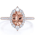 Vintage Oval Created Morganite and Moissanite Halo Promise Ring in 18K Rose Gold over Silver H712670
