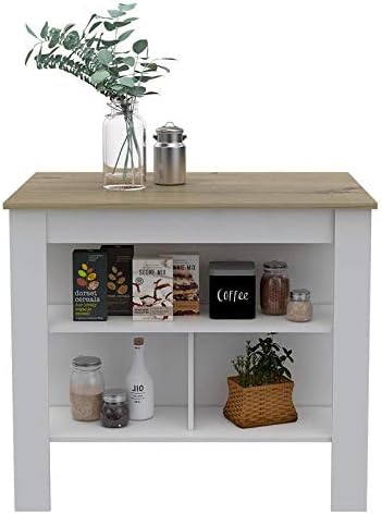 White Base Light Oak Top Kitchen Island N96629
