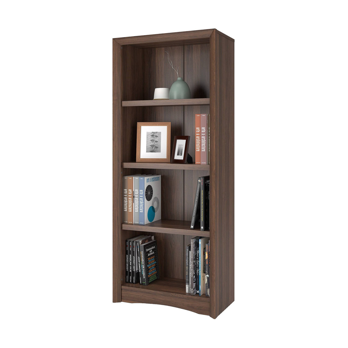 Brown Tall Adjustable Bookcase with Faux Woodgrain Finish I418