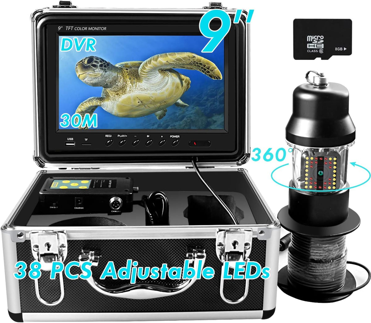 9 inch 720P HD LCD Monitor Underwater Ice Fishing Camera with 38 LEDs W6093