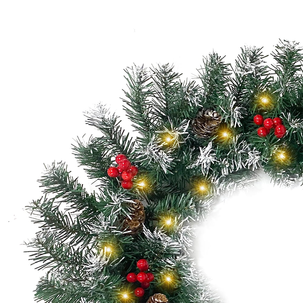 2 Pcs 6ft Pre-Lit Christmas Garland with 40 Waterproof LED Light and Pine Cones and Berries, Battery Operated N615