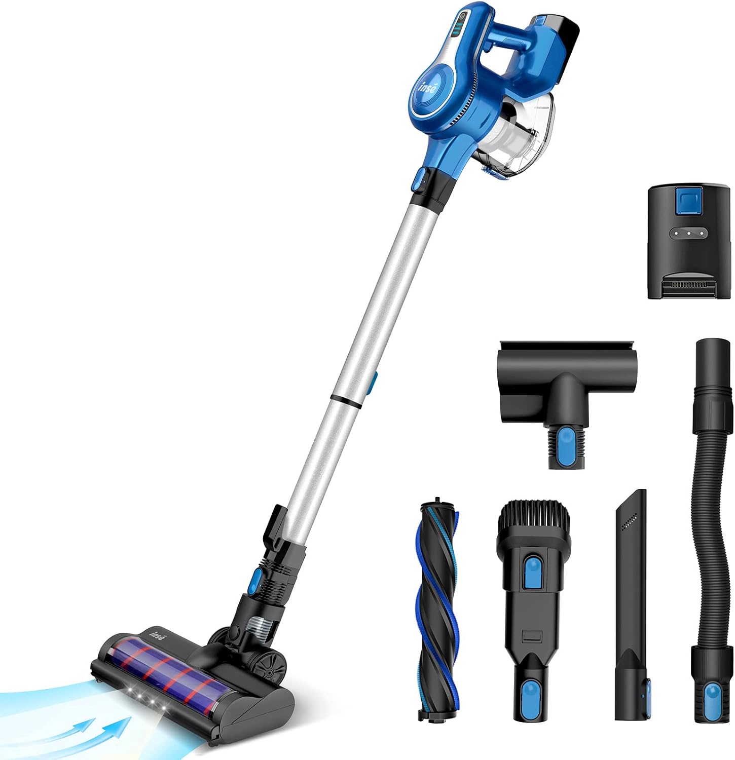 Cordless Stick Vacuum Cleaner, 23Kpa 250W, 45min Runtime 2500mAh, 10-in-1 Lightweight, Blue P781215