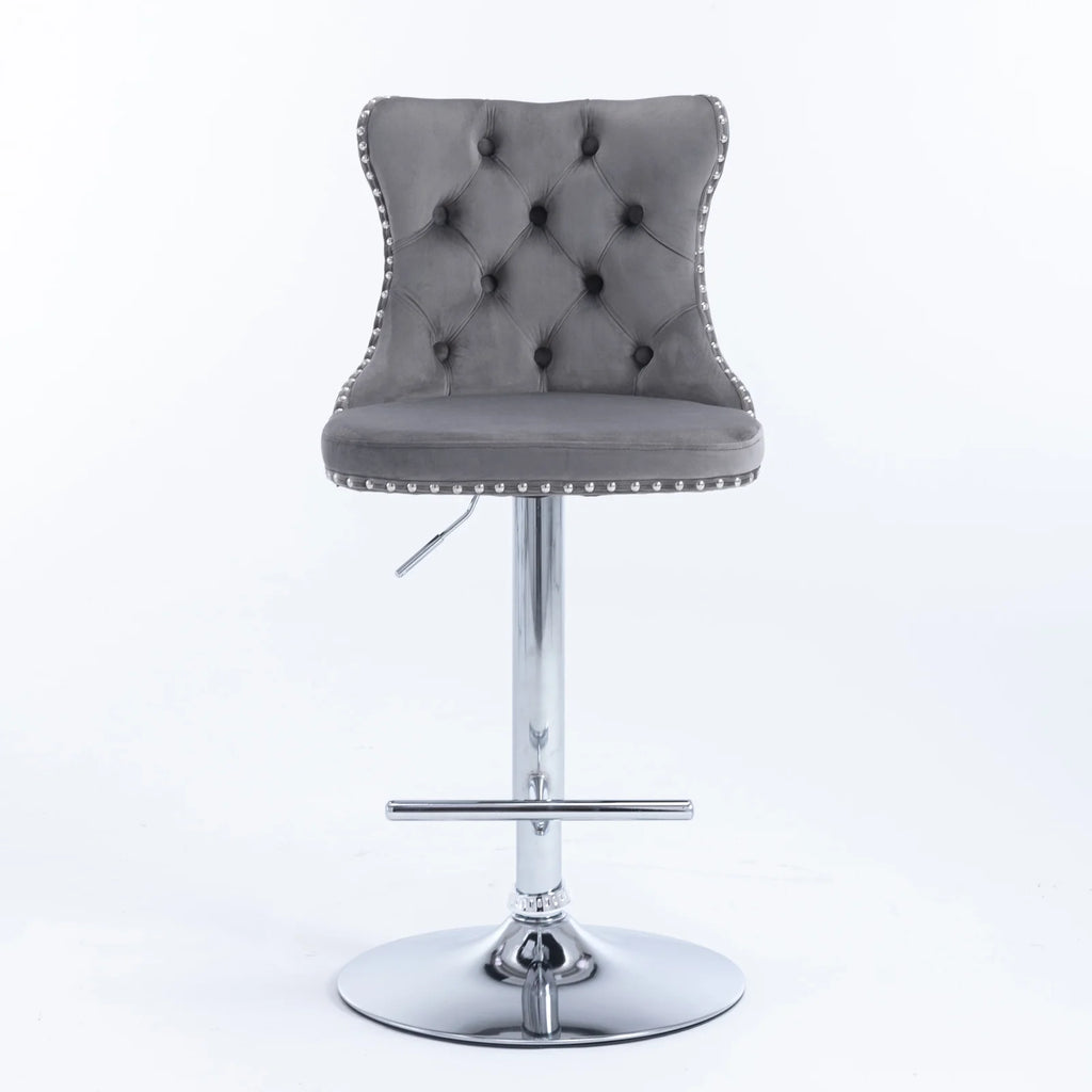 Gray Velvet Swivel Bar Stools Set of 2 with Backs G37000