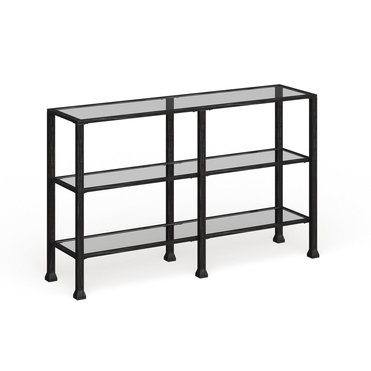 Distressed Black Metal and Glass 3-Tier Console Table Q6440