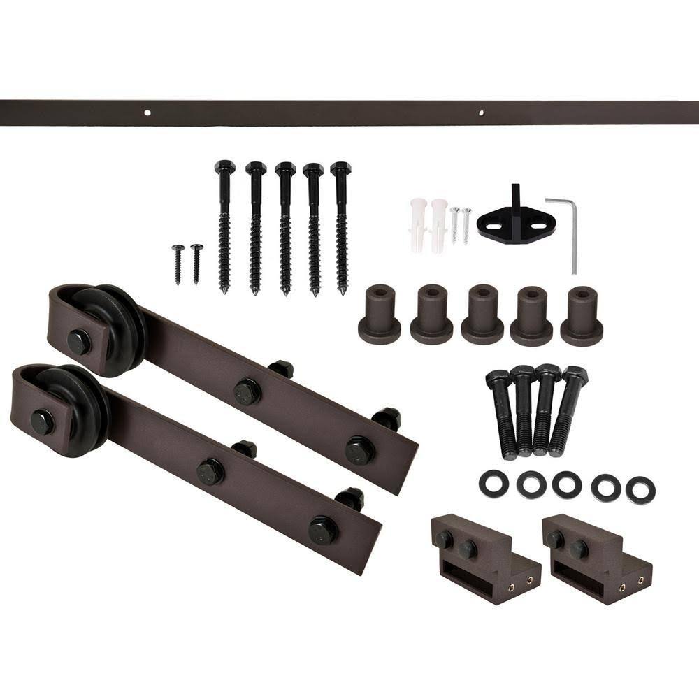 Cherry Red Stained Wood Sliding Barn Door with Hardware Kit Y725310