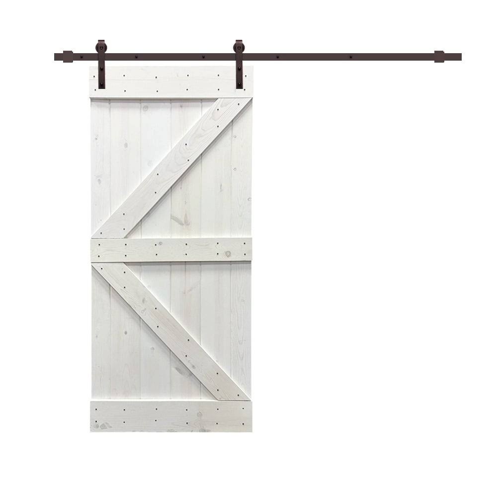 Cherry Red Stained Wood Sliding Barn Door with Hardware Kit Y725310