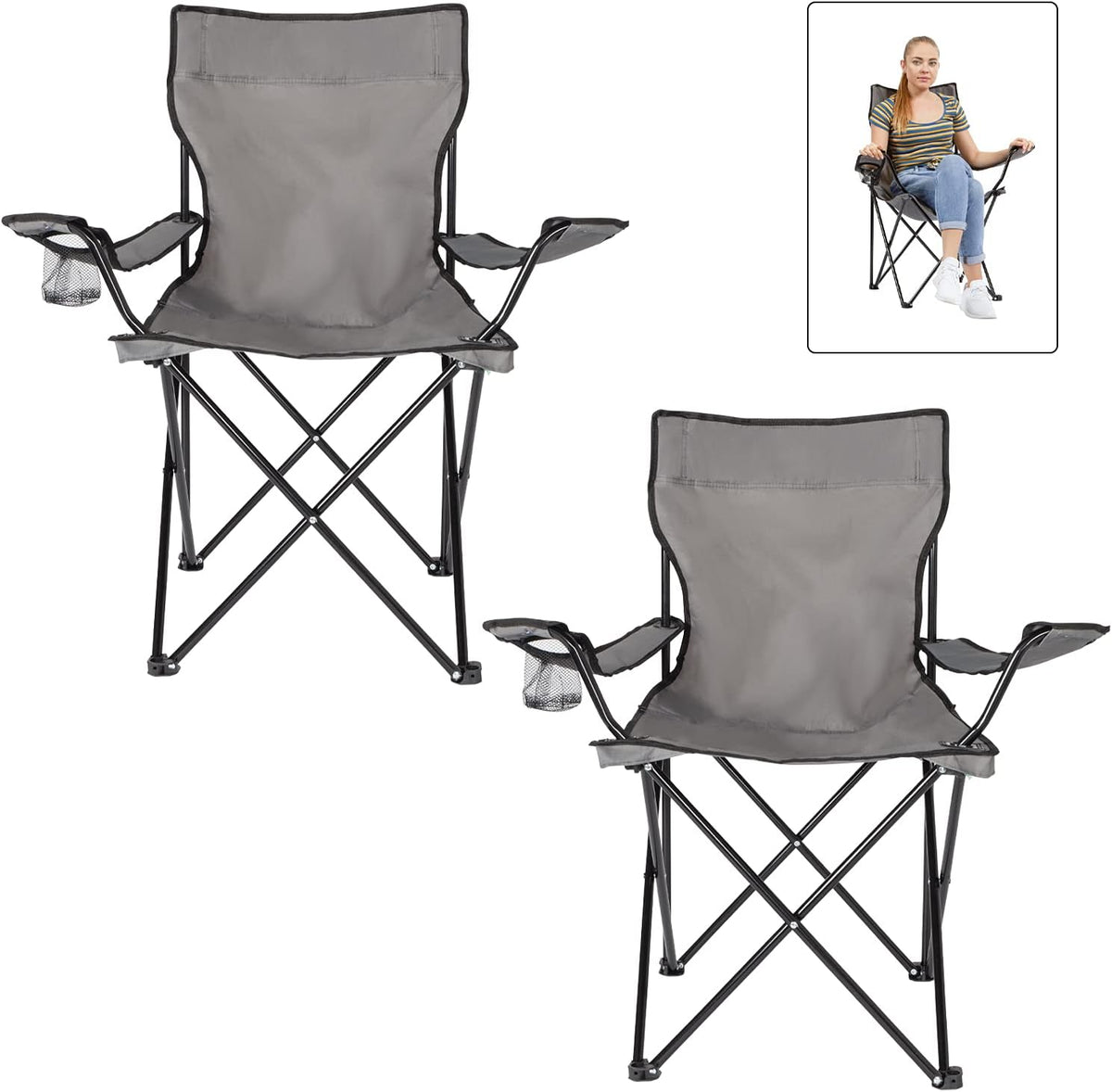 Grey 2 Pack Outdoor Folding Chair with Carry Storage Bag Q719290