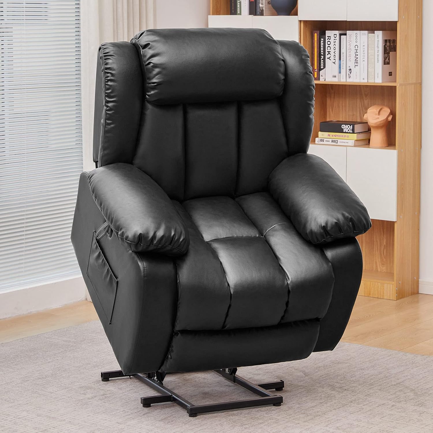 Dark Gray Plush Fabric Electric Power Lift Recliner Chair with Massage and Heat L9747