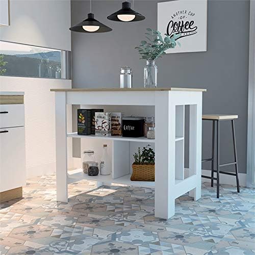 White Base Light Oak Top Kitchen Island N96629