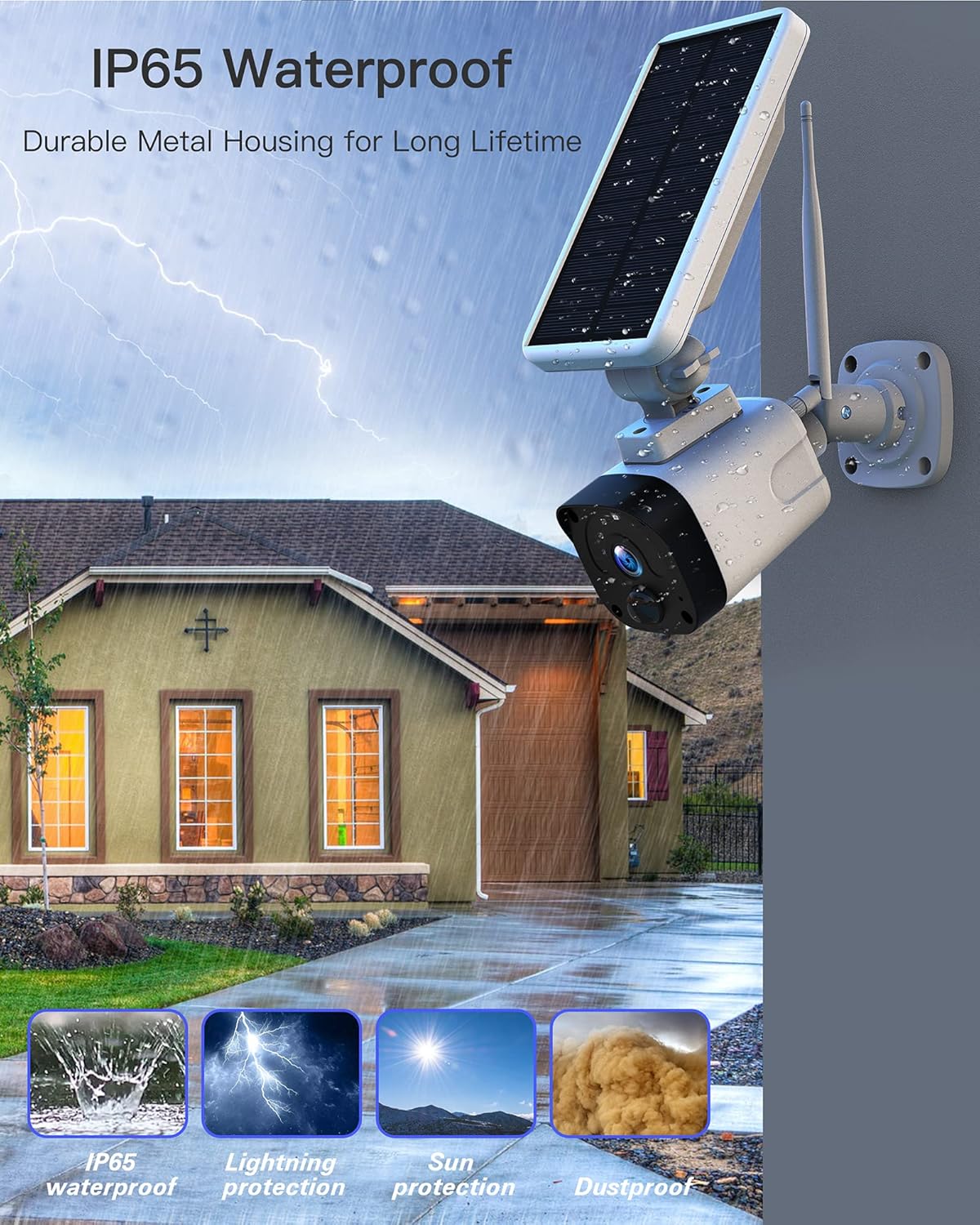 Wireless Solar Security Camera System with Base Station and 4 Cameras, 1080P Night Vision, IP65 Waterproof S259