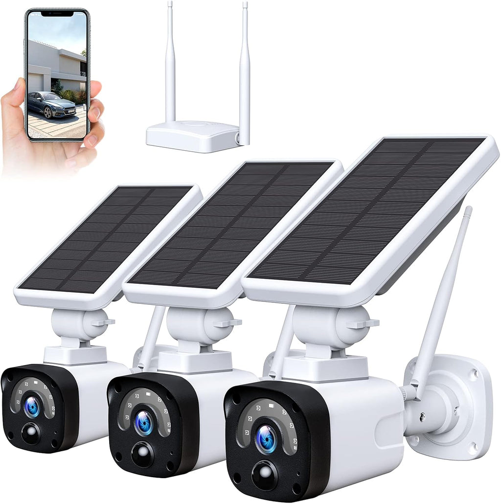 Wireless Solar Security Camera System with Base Station and 4 Cameras, 1080P Night Vision, IP65 Waterproof S259