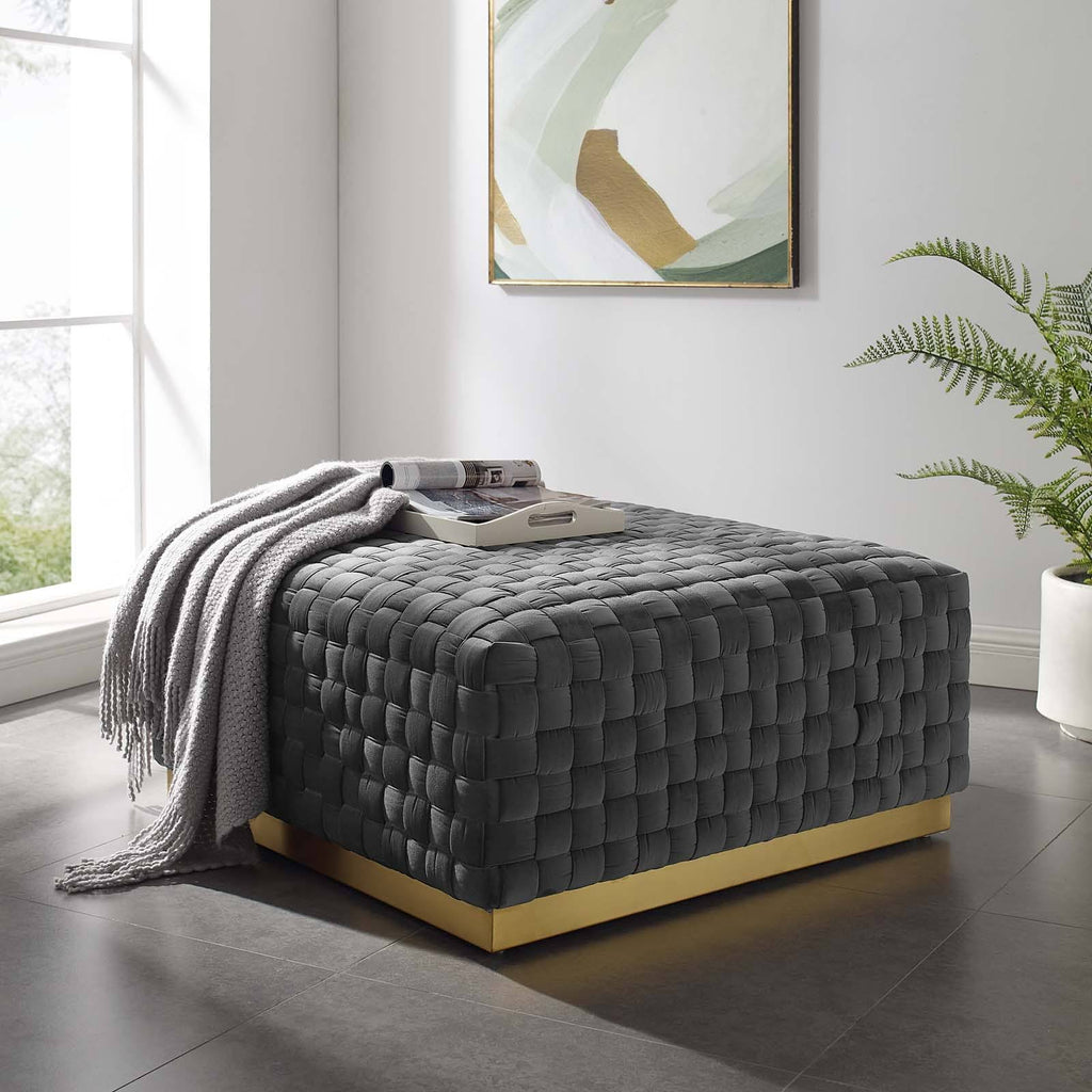 Gray Square Velvet Ottoman Z403