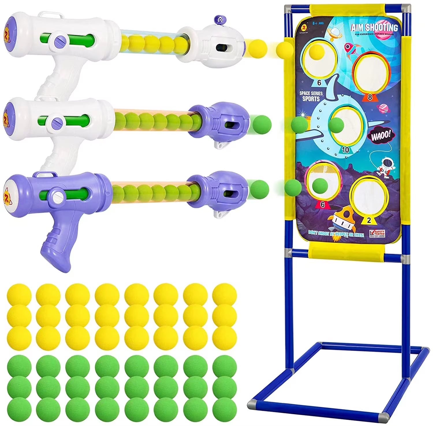 3 Pack Foam Blasters Guns with Space-Themed Shooting Target, 48 Foam Balls B9190