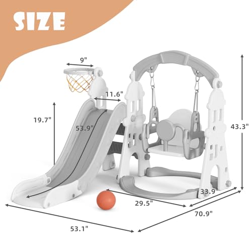 4-in-1 Toddler Slide with Climber, Ring Toss & Basketball Hoop (Pink) T6811