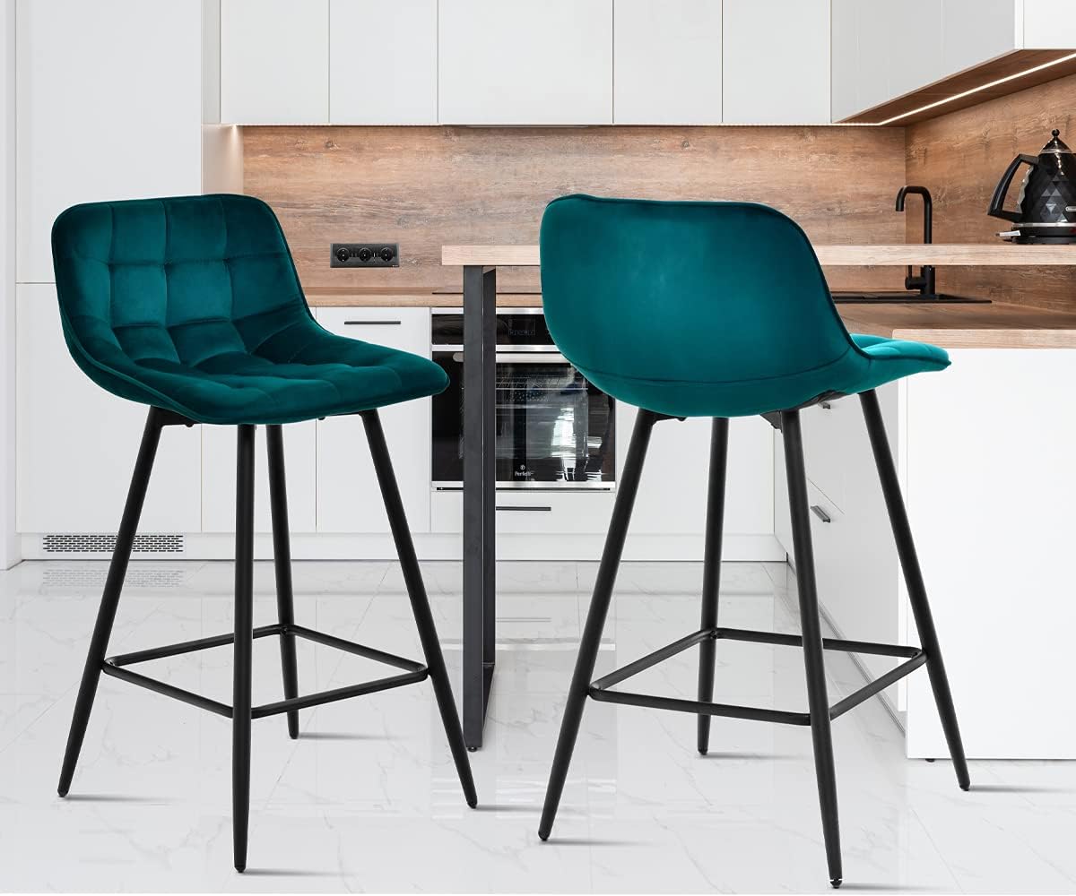 Grey Velvet Bar Stools Set of 2 with Backrest U700