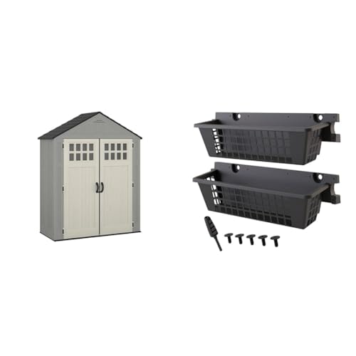 Heavy-Duty Resin Outdoor Shed with Double Doors and Windows, Dove Gray J419