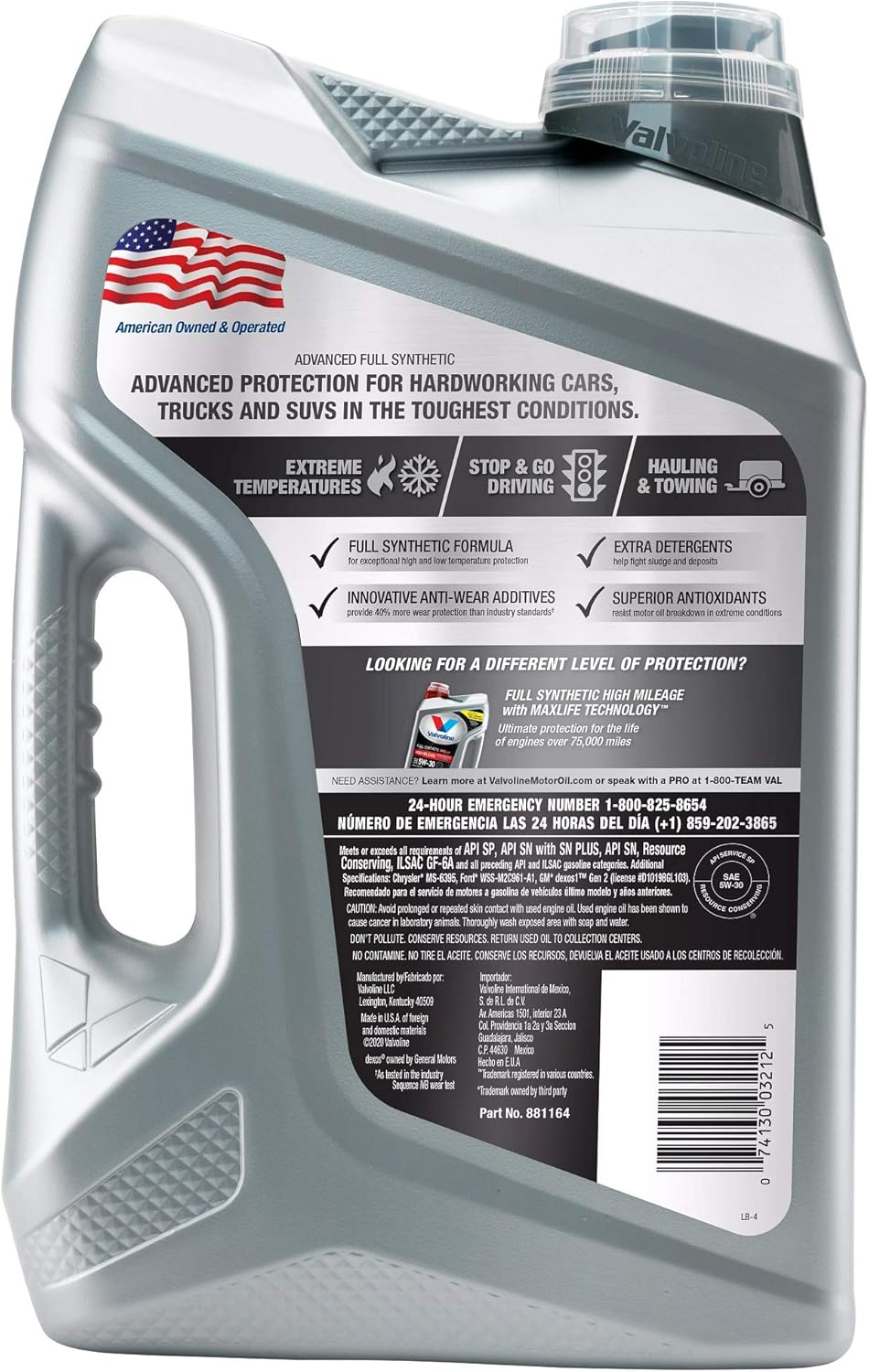 Advanced Full Synthetic SAE 5W-30 Motor Oil 5 QT, Case of 3, Pack of 2 O6581
