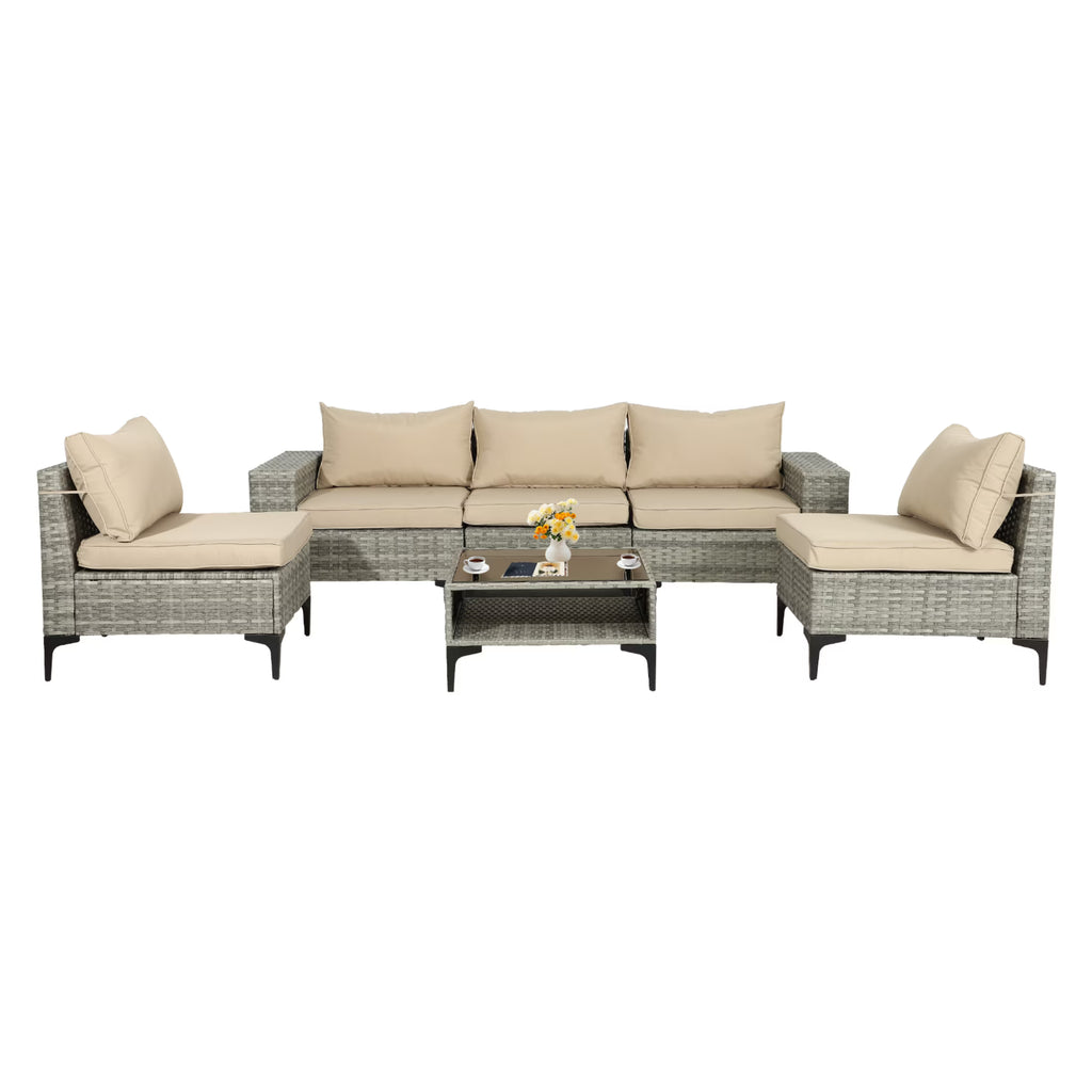 6 Piece Rattan Sectional Sofa Set R52234