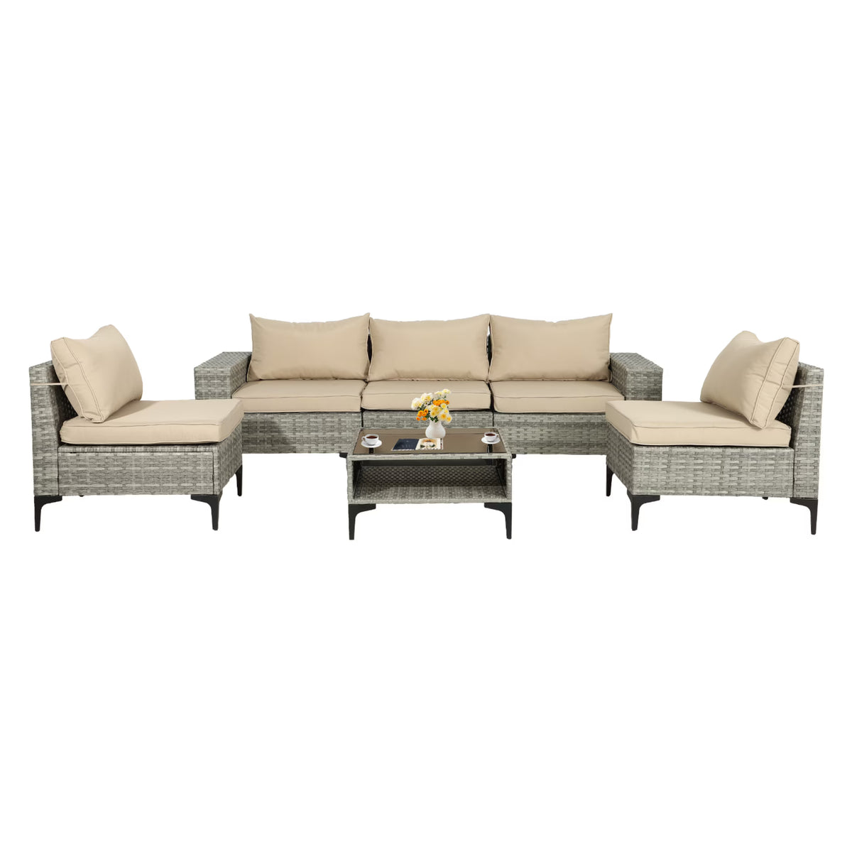 6 Piece Rattan Sectional Sofa Set R52234