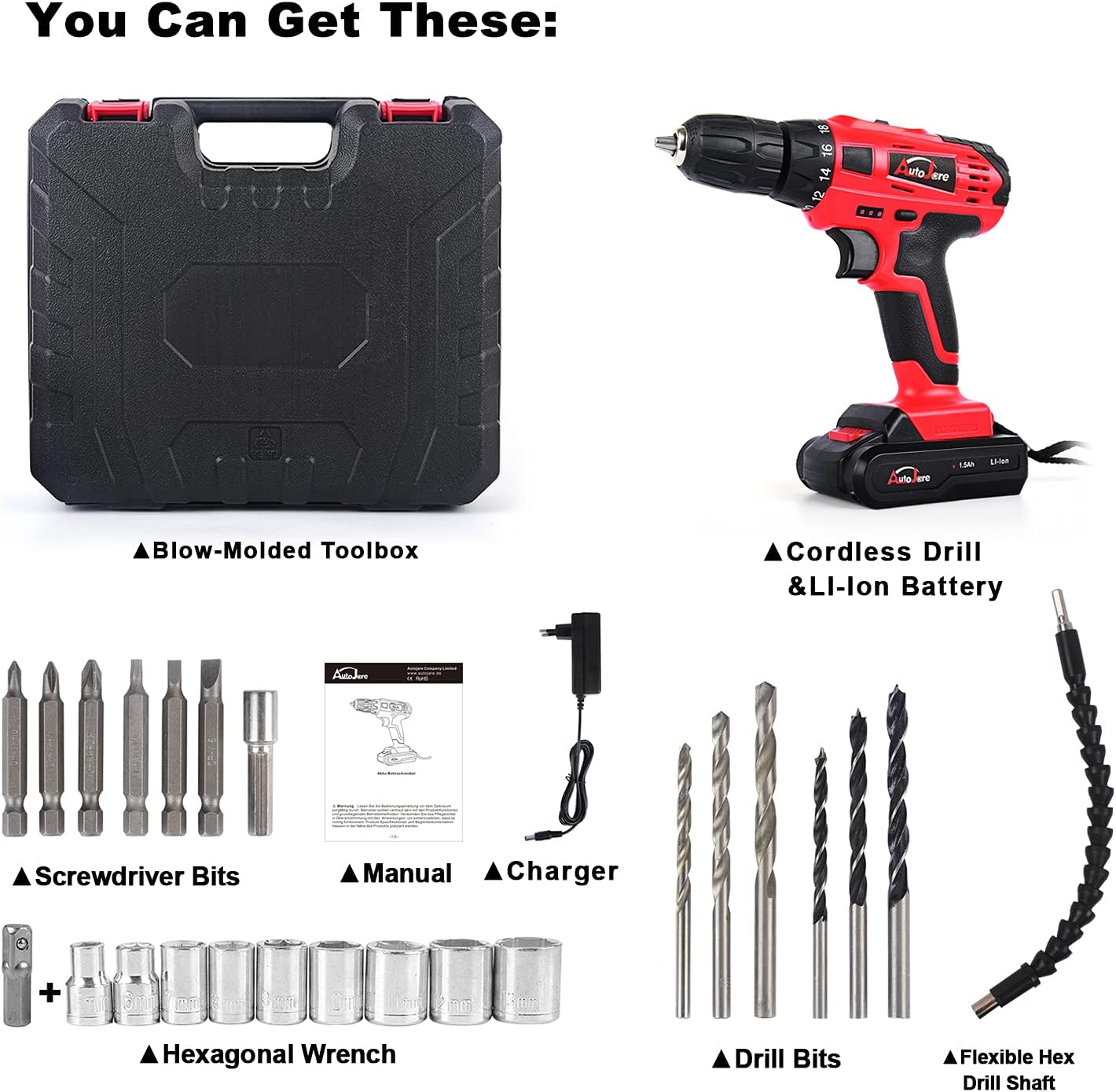 20V max Cordless Drill Kit with 24pcs Accessories Carry Case P95075