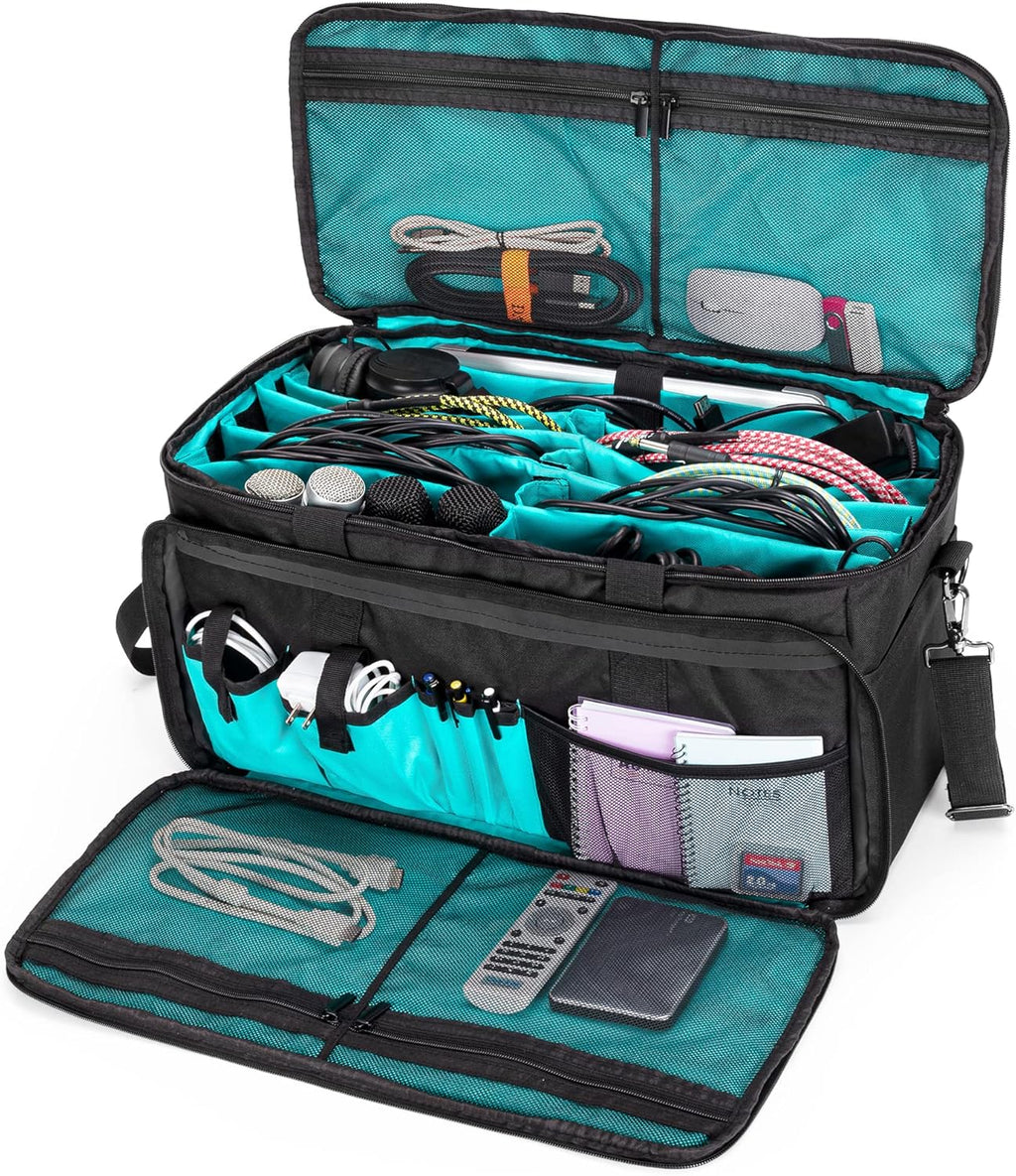 Large Cable File Bag with Padded Bottom and Detachable Dividers, Black Z395418