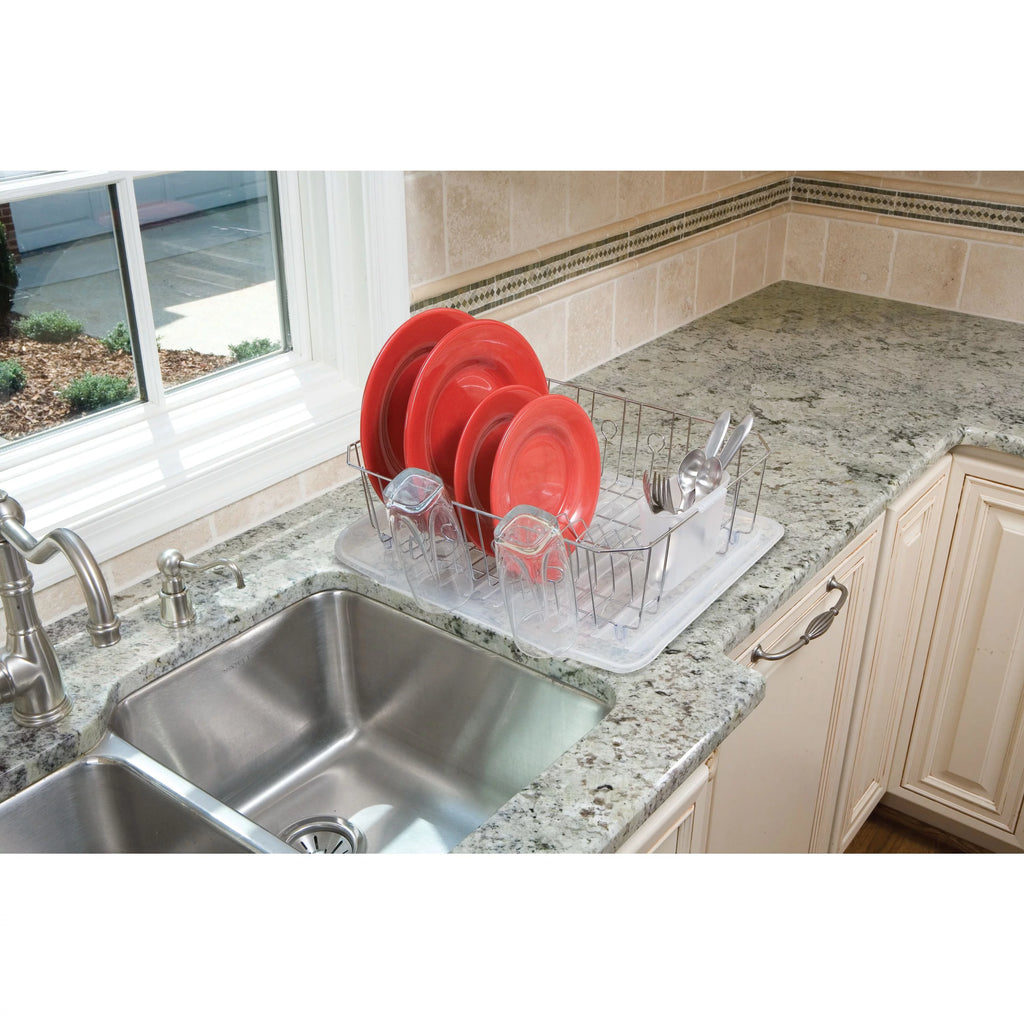 Large Chrome Dish Drying Rack with Utensil Holder D21842