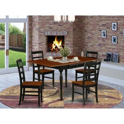 5 Piece Solid Wood Dining Set with Drop Leaf Table and 4 Chairs Z9109