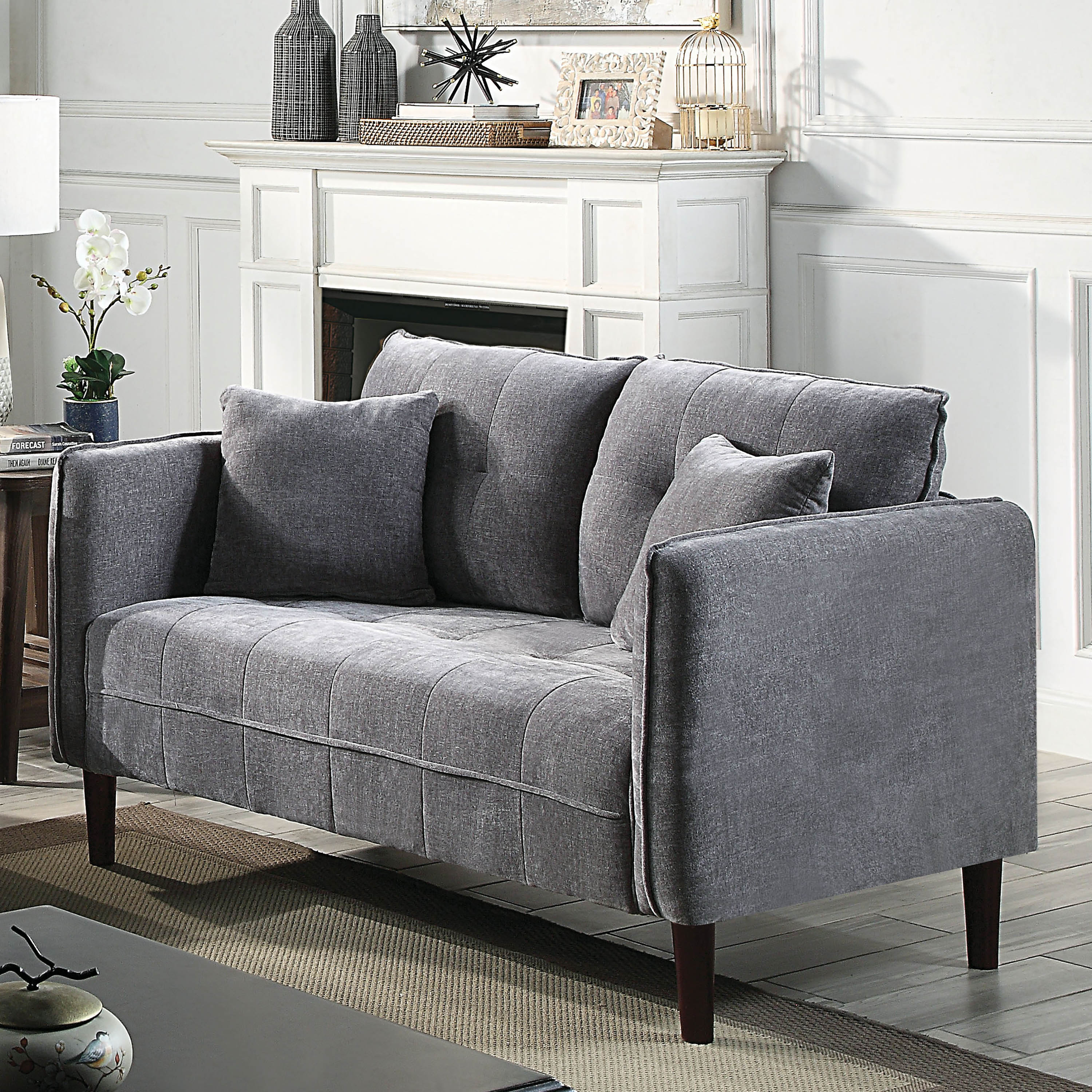 Dark Gray Chenille Tufted Loveseat A566