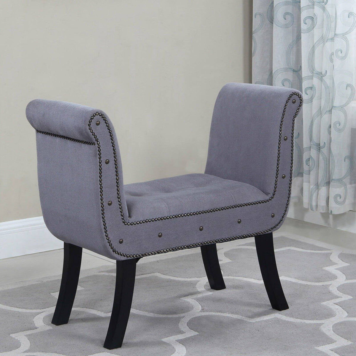 Gray Nail Head Stud Arm Roll Bench M3850