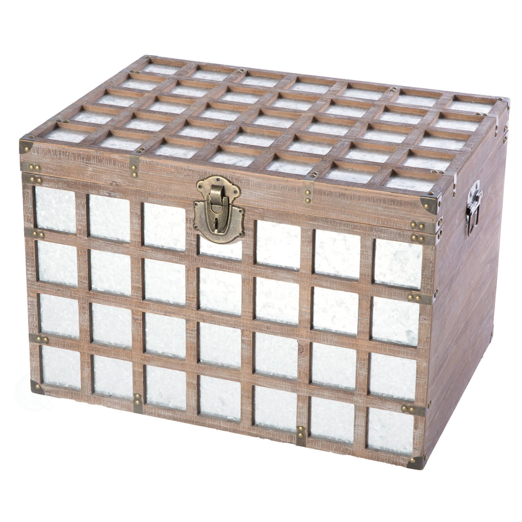 Wooden Rectangle Galvanized Metal Lined Storage Trunk K80106