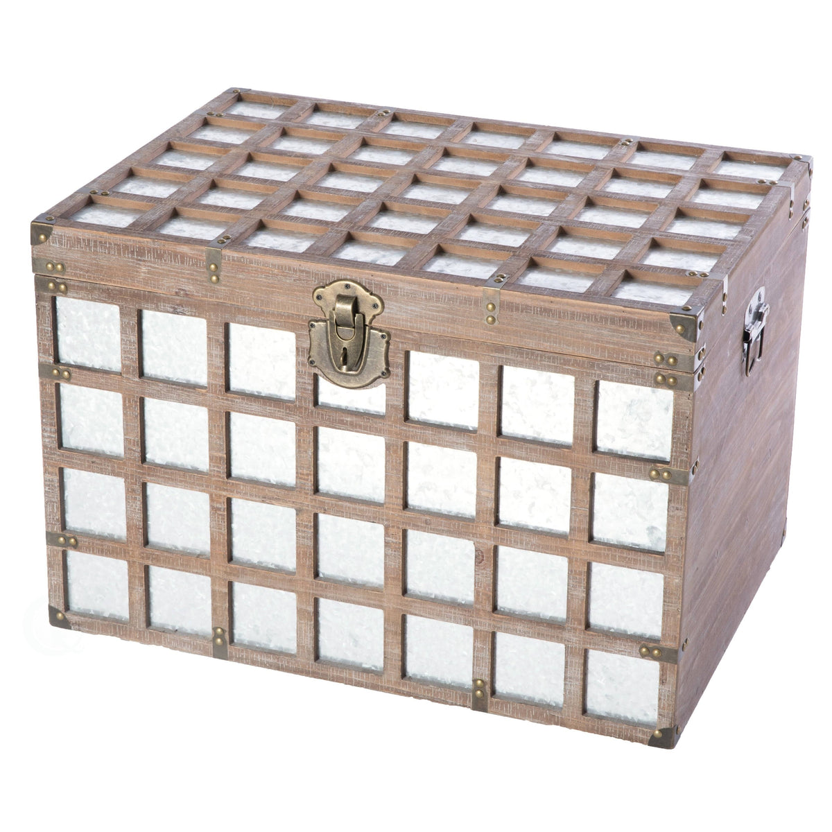 Wooden Rectangle Galvanized Metal Lined Storage Trunk K80106