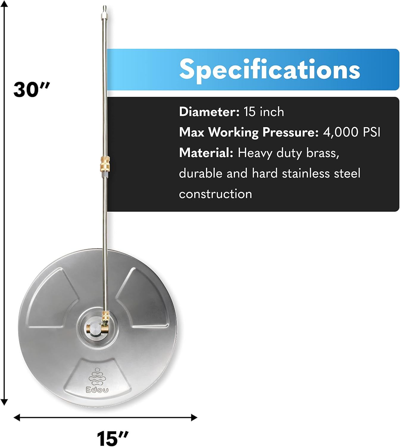 15-Inch Pressure Washer Surface Cleaner with Stainless Steel Housing, 2 Replacement Nozzles, 4000 PSI Y881228