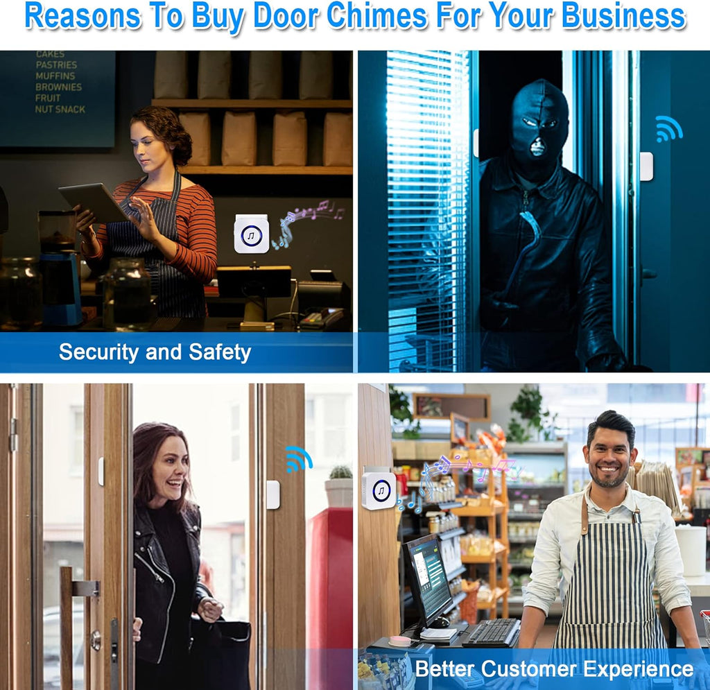 Door Chime with 5 Magnetic Door Sensors & 2 Plug-in Receivers, Indoor Range 500ft W8324