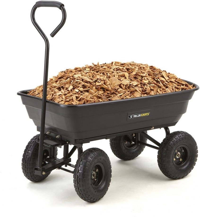 Black Poly Garden Dump Cart with Steel Frame and 10-Inch Pneumatic Tires, 600-Pound Capacity Z775573