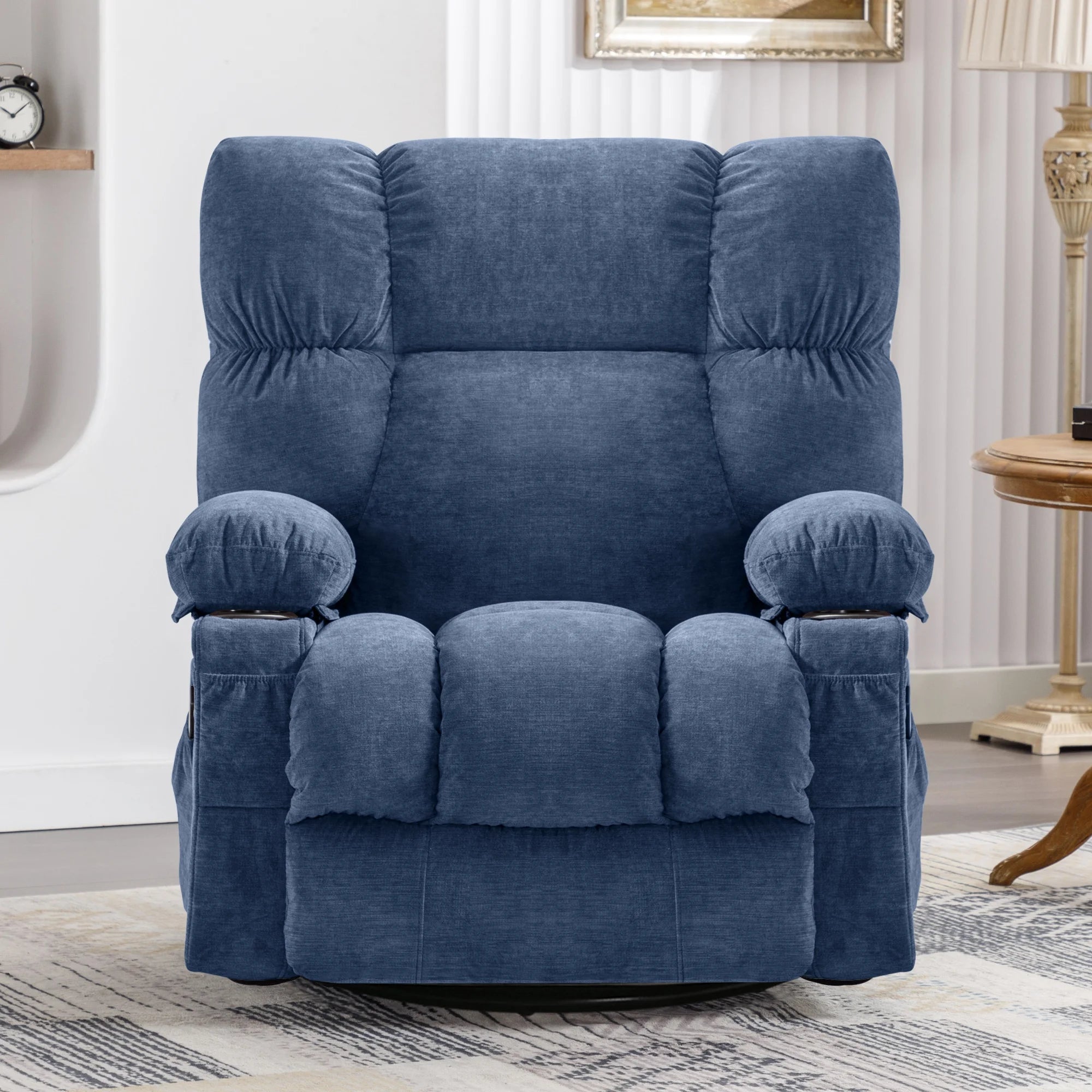 Blue Ergonomic Massage Rocker Recliner Chair with Vibration and Heat X7677