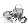 Stainless Steel Camping Cookware Set for 4 with Pot, Pan, Bowls, Folding Sporks C2946