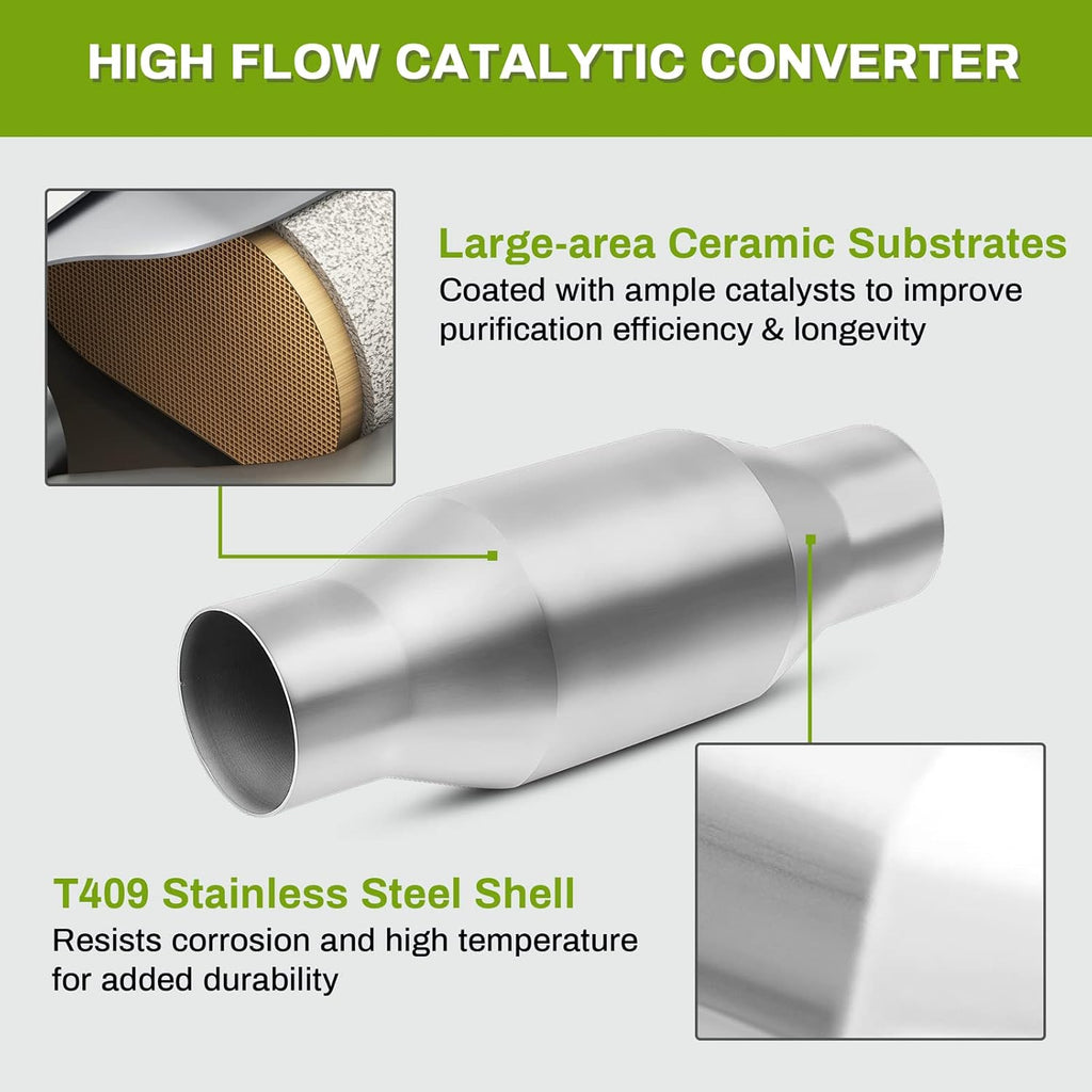 2-Pack Universal Catalytic Converter, 2.5 Inlet/Outlet, Stainless Steel Shell S932
