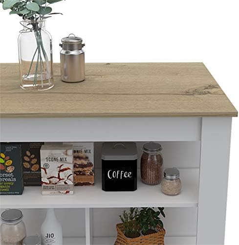 White Base Light Oak Top Kitchen Island N96629