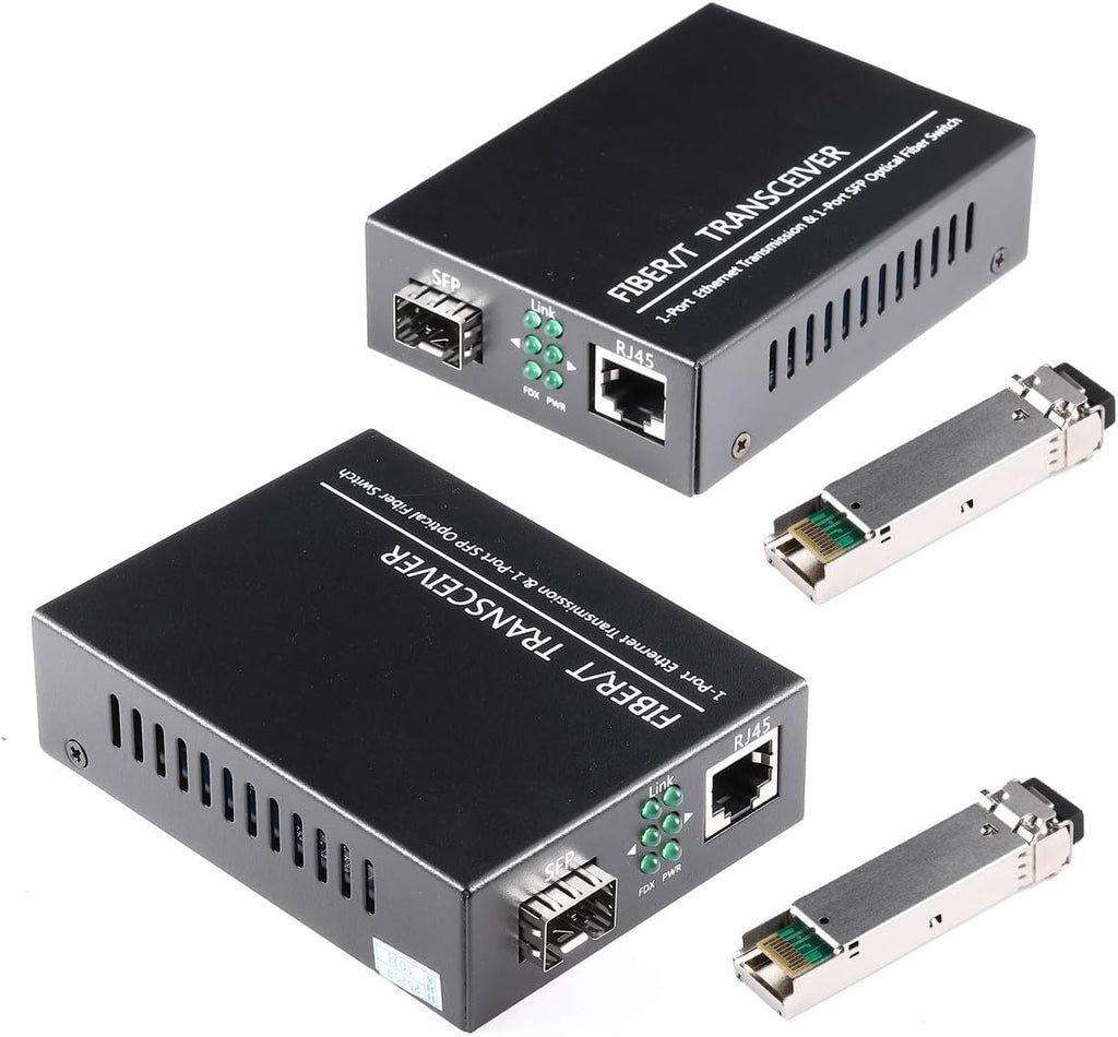 A Pair of 1.25G/s Bidi Gigabit Single-Mode Fiber Ethernet Media Converter with 2PCS Bidi SFP LC Transceiver Module Included, 10/100/1000Base-Tx to 1000Base-SX SMF RJ45 to SFP Slot up to 30KM Pack of 2 S947