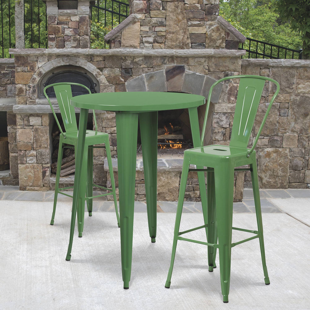 Round Green Metal Bar Table Set with 2 Stools K24398