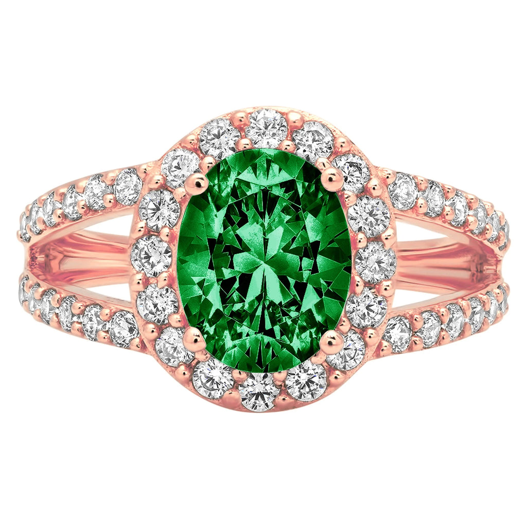 Oval Cut Green Simulated Emerald 18k Rose Gold Halo Ring X405511
