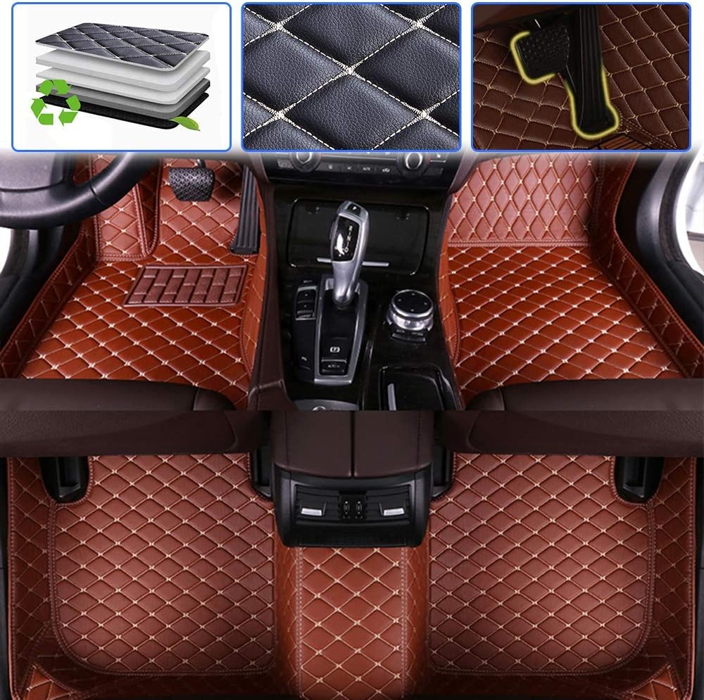 Beige Leather Waterproof Full Coverage Car Floor Mats N5952
