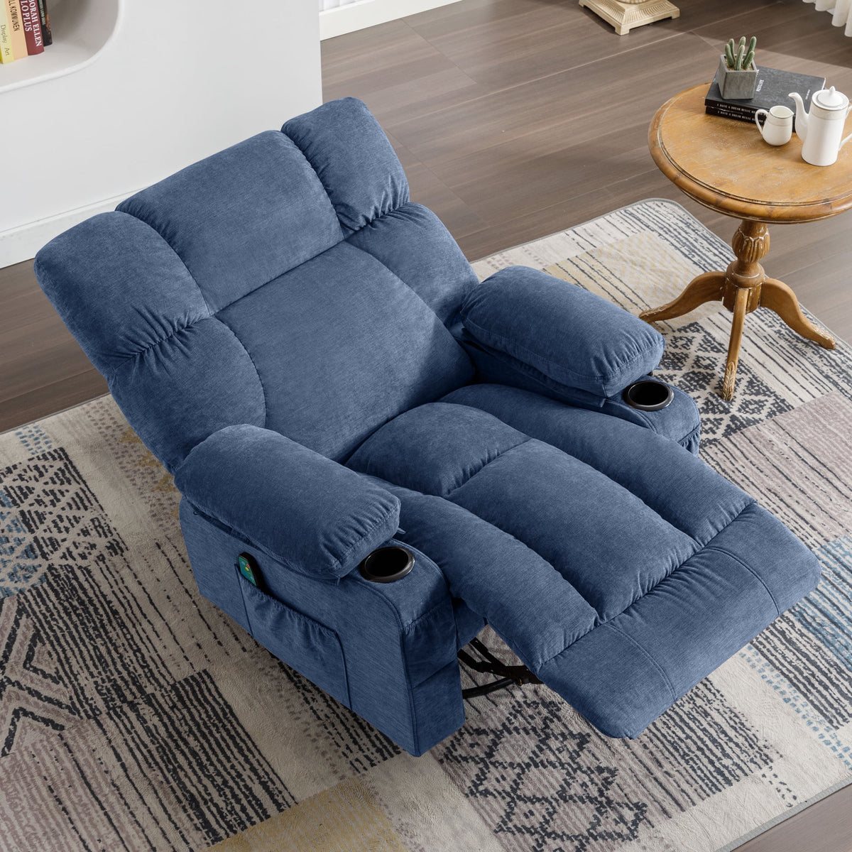 Blue Ergonomic Massage Rocker Recliner Chair with Vibration and Heat X7677