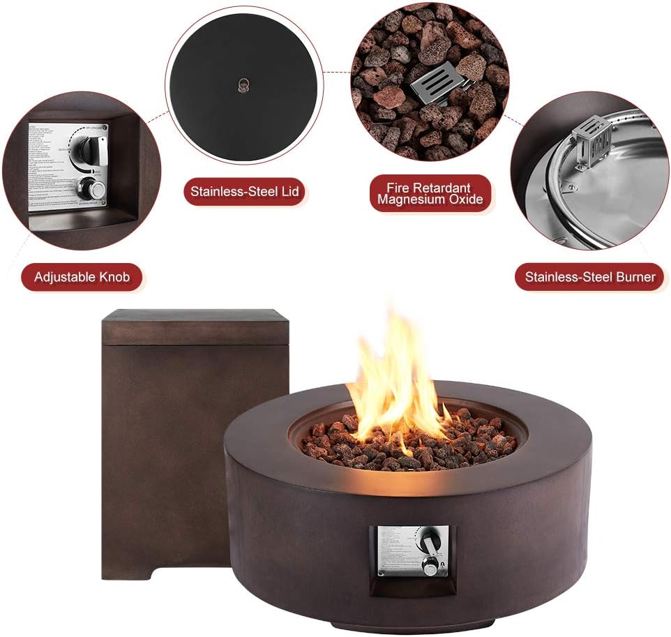 30in Outdoor Propane Fire Pit with Lava Rocks D833