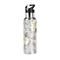 Yellow Flowers on Grey Stainless Steel Insulated Water Bottle with Straw Lid W71786