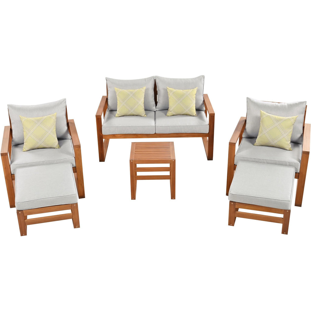 Gray 6 Piece Wood Sectional Sofa with Ottoman K523928