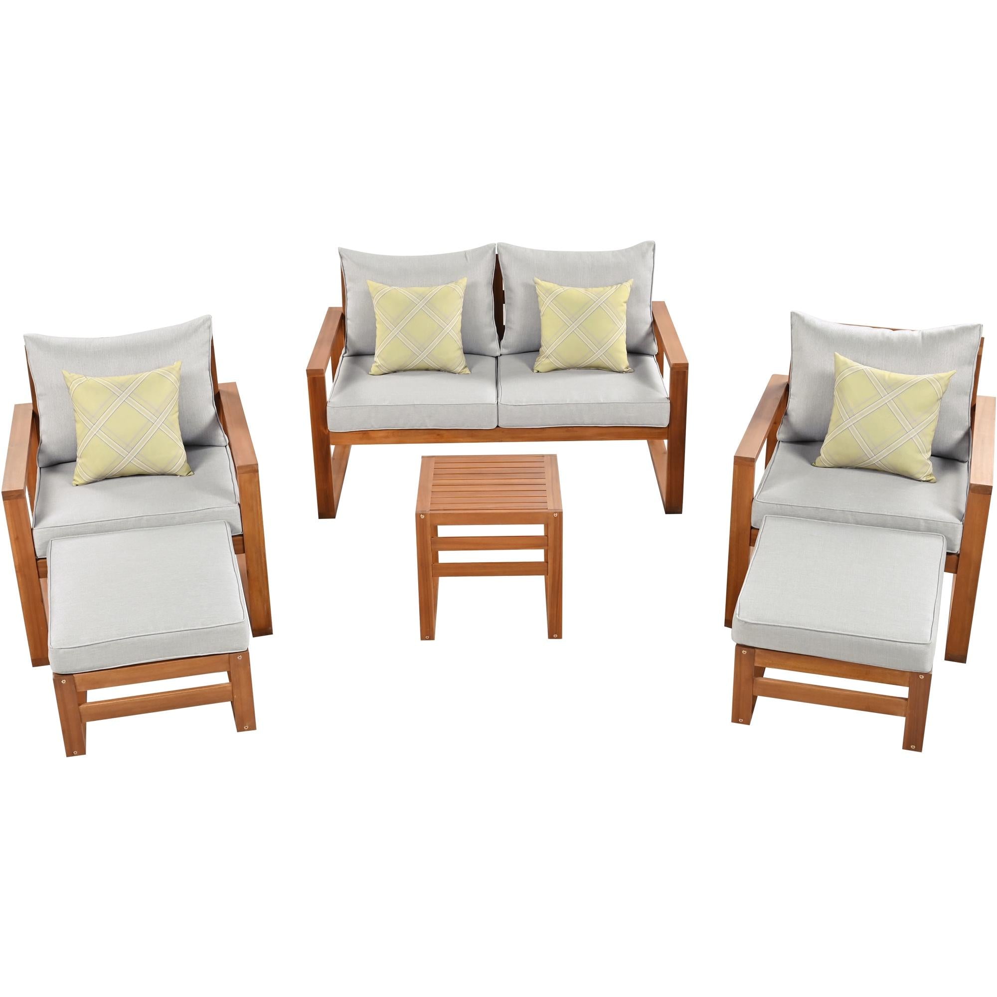 Gray 6 Piece Wood Sectional Sofa with Ottoman K523928
